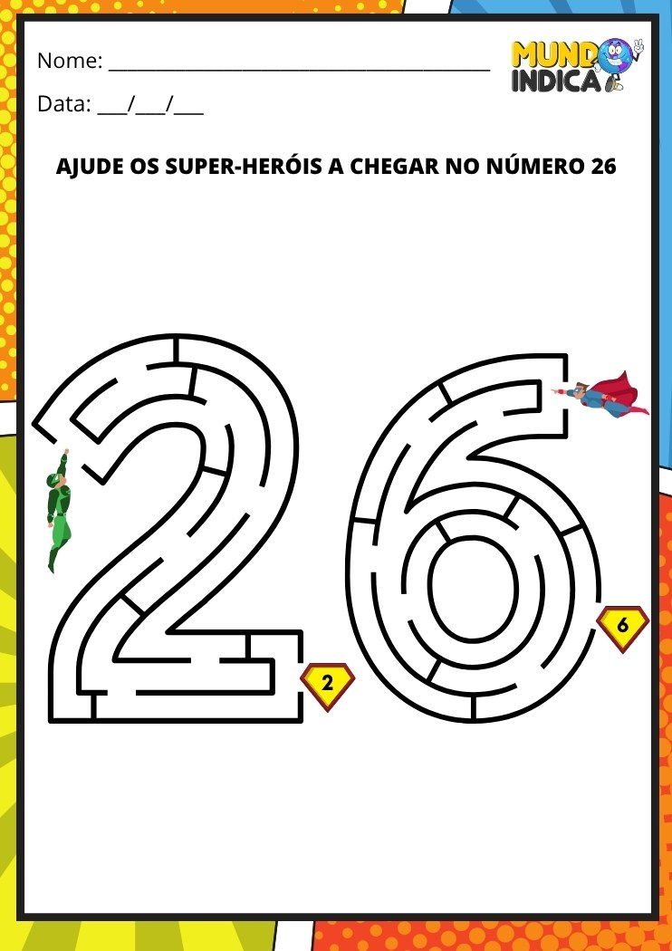 Labirinto em formato do número 26 para imprimir