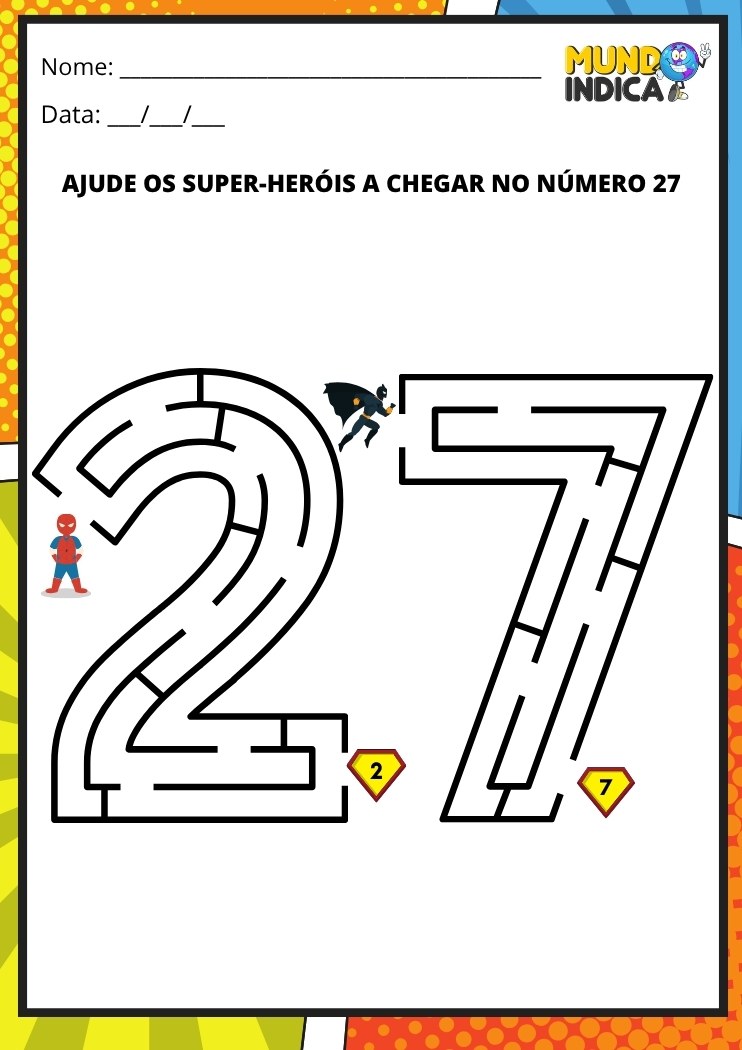 Labirinto em formato do número 27 para imprimir