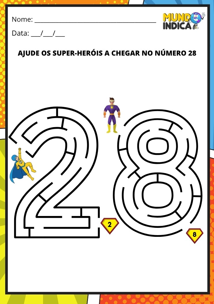 Labirinto em formato do número 28 para imprimir
