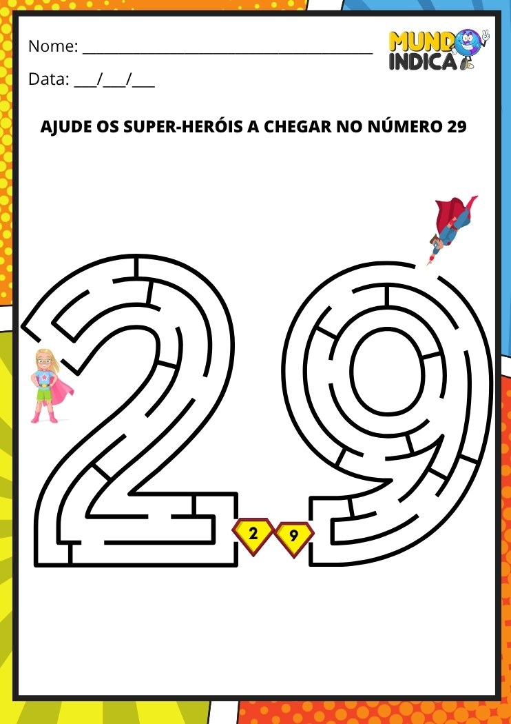 Labirinto em formato do número 29 para imprimir