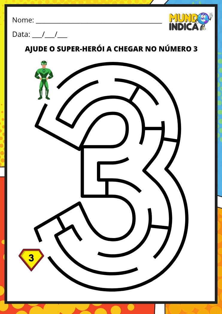Labirinto em formato do número 3 para imprimir
