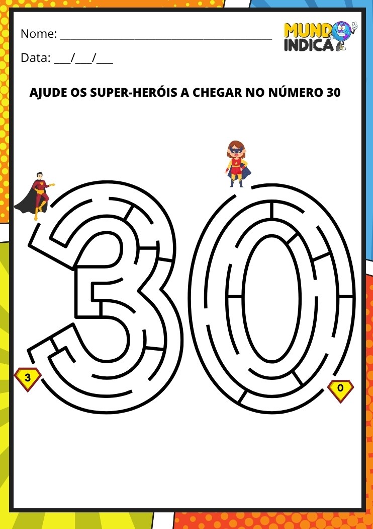 Labirinto em formato do número 30 para imprimir