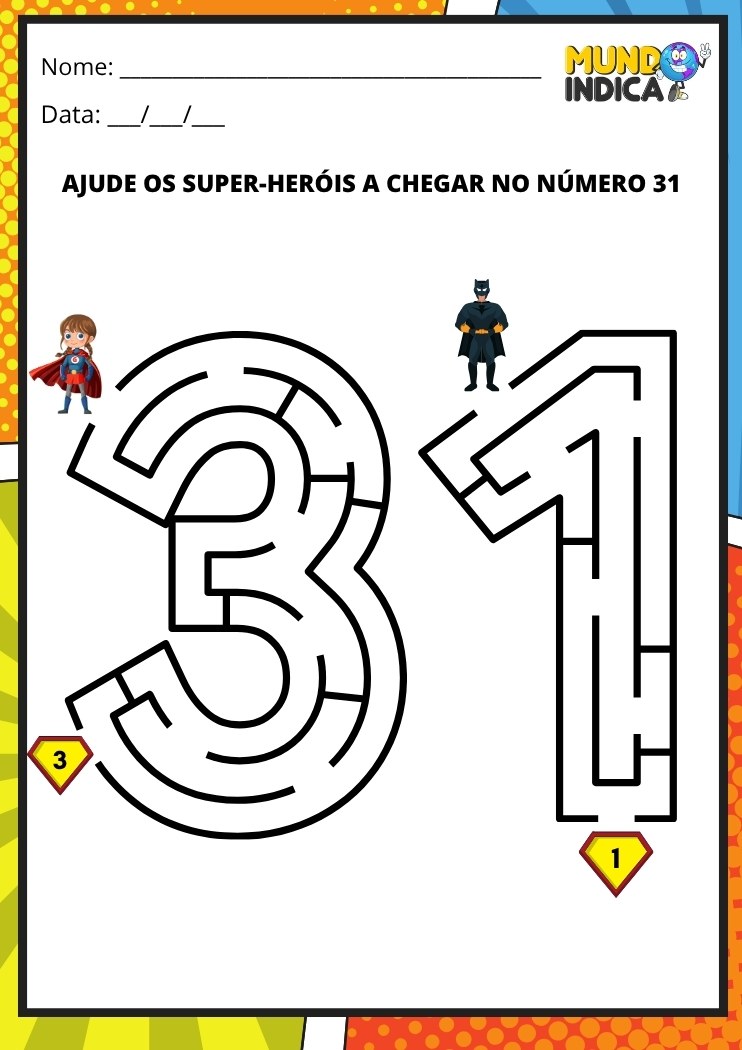 Labirinto em formato do número 31 para imprimir