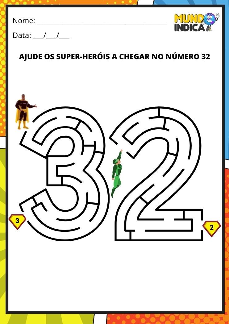 Labirinto em formato do número 32 para imprimir
