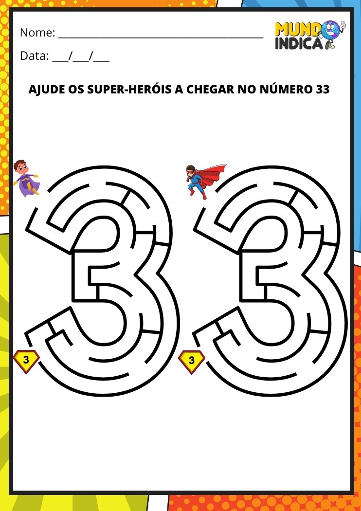Labirinto em formato do número 33 para imprimir