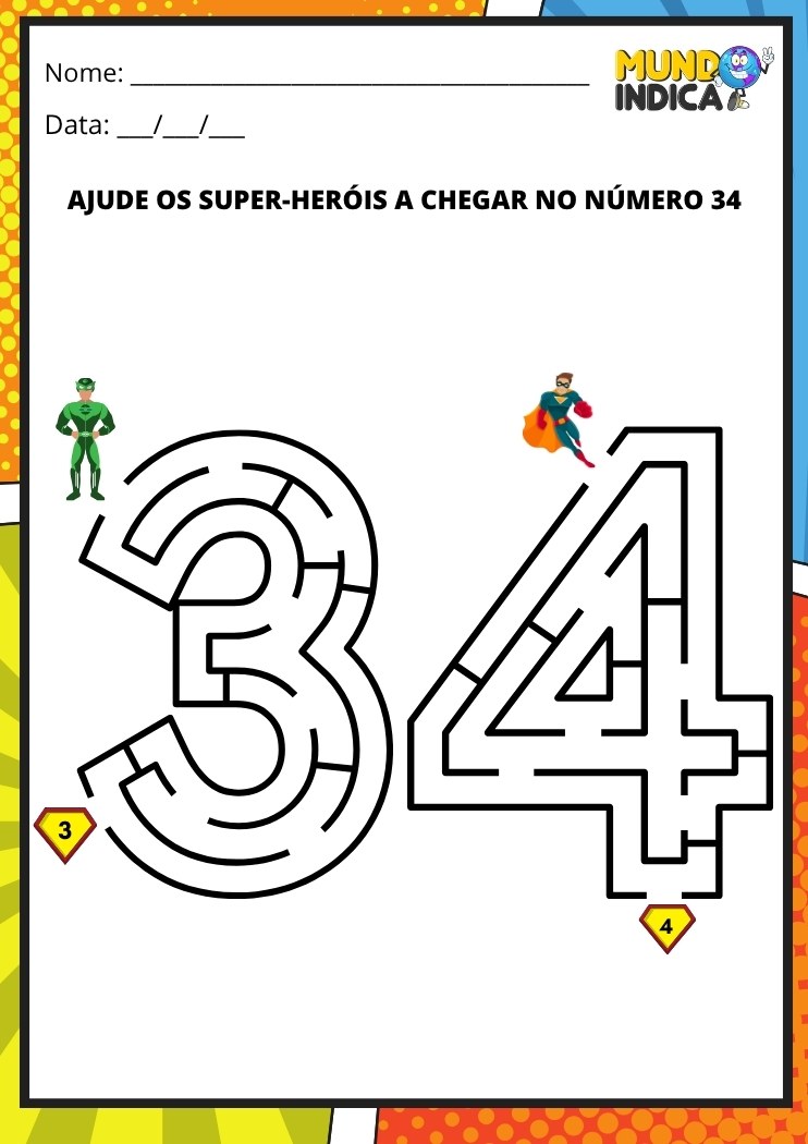 Labirinto em formato do número 34 para imprimir