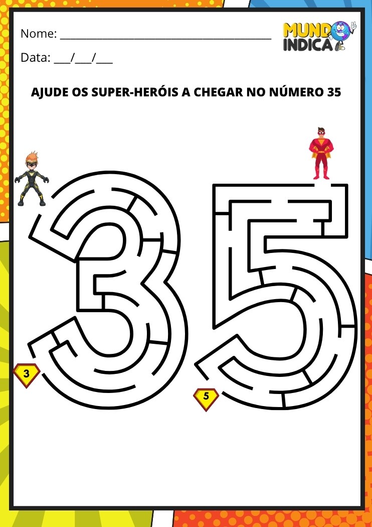 Labirinto em formato do número 35 para imprimir