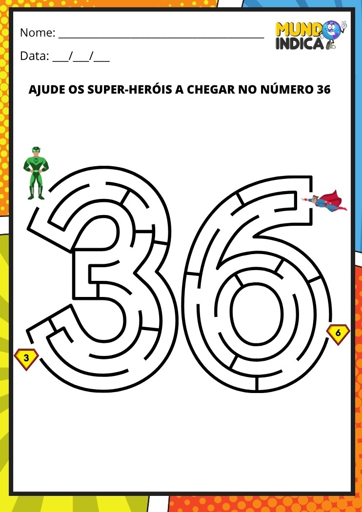 Labirinto em formato do número 36 para imprimir