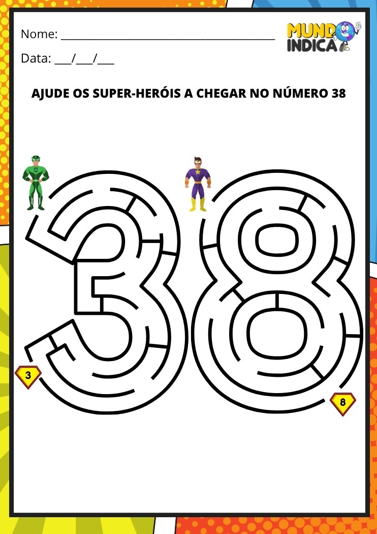 Labirinto em formato do número 38 para imprimir