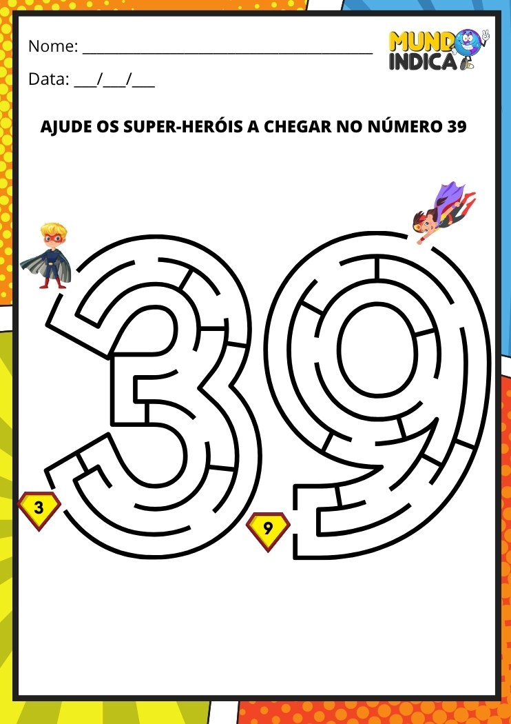 Labirinto em formato do número 39 para imprimir