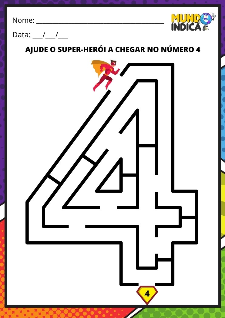 Labirinto em formato do número 4 para imprimir