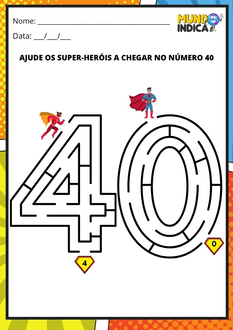 Labirinto em formato do número 40 para imprimir