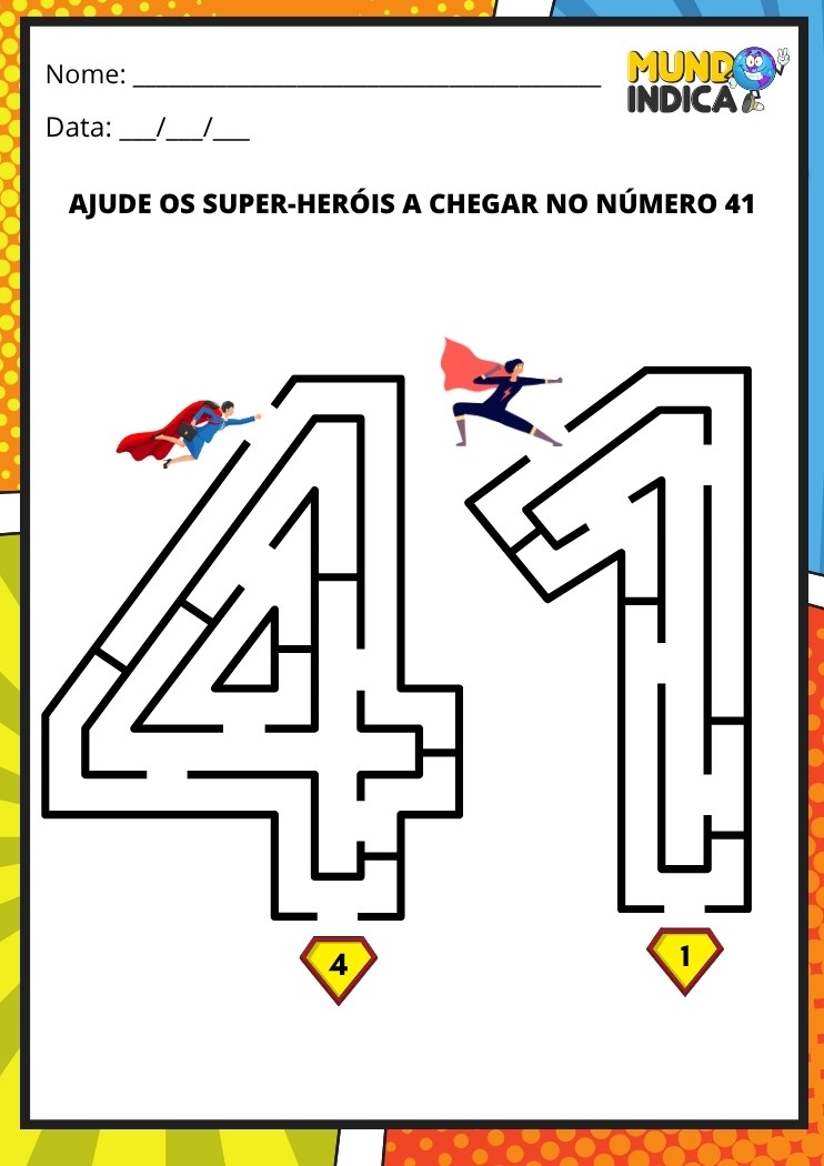 Labirinto em formato do número 41 para imprimir