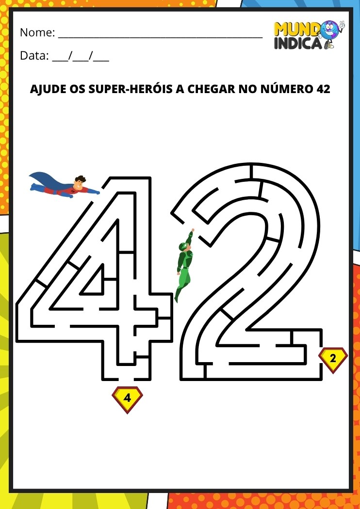 Labirinto em formato do número 42 para imprimir