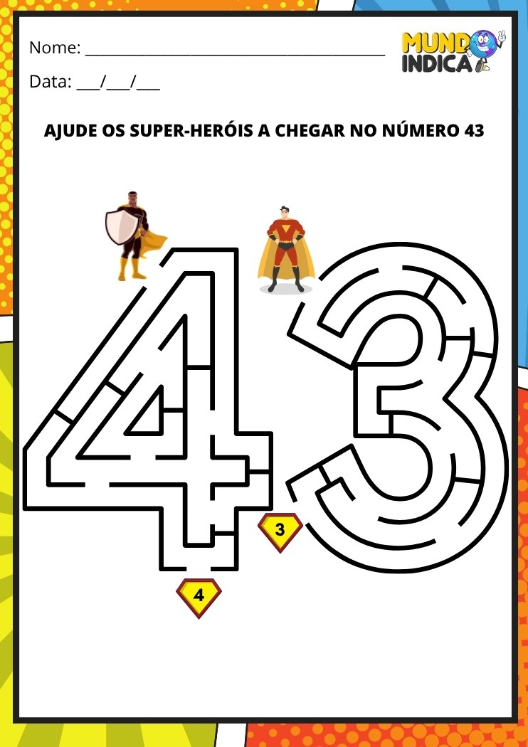 Labirinto em formato do número 43 para imprimir