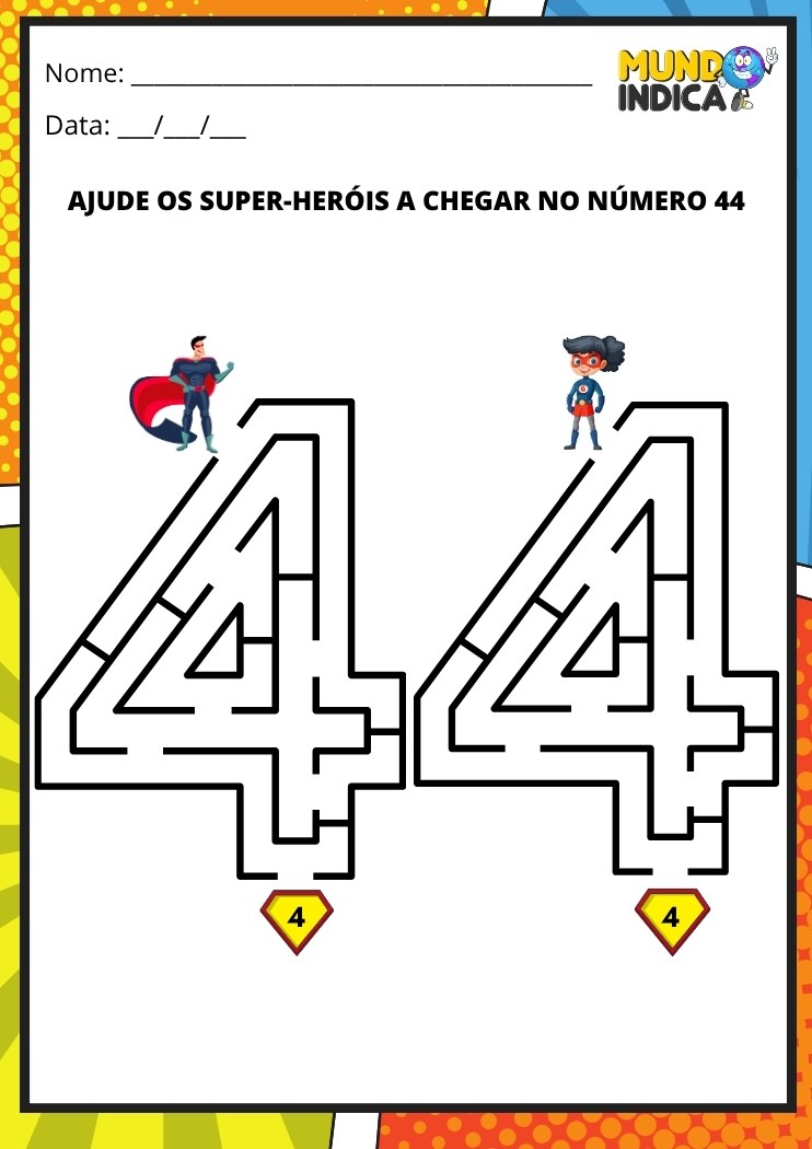 Labirinto em formato do número 44 para imprimir