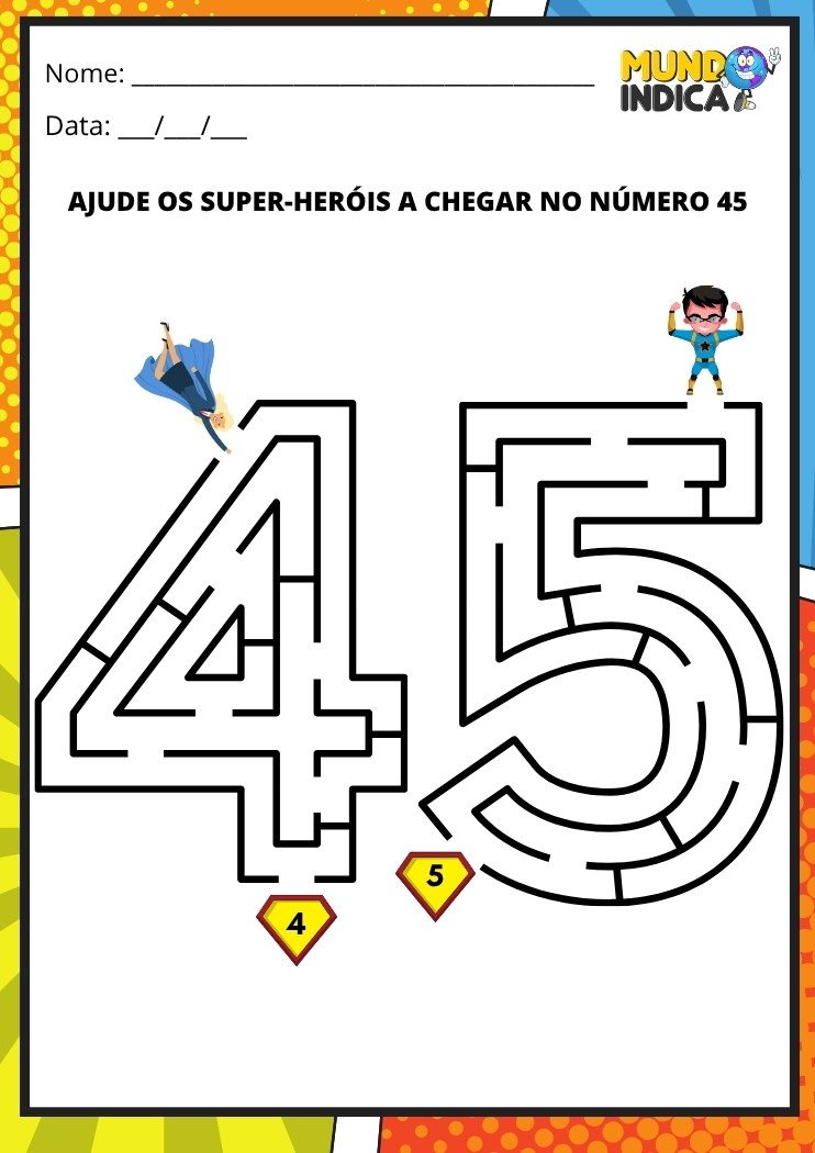 Labirinto em formato do número 45 para imprimir
