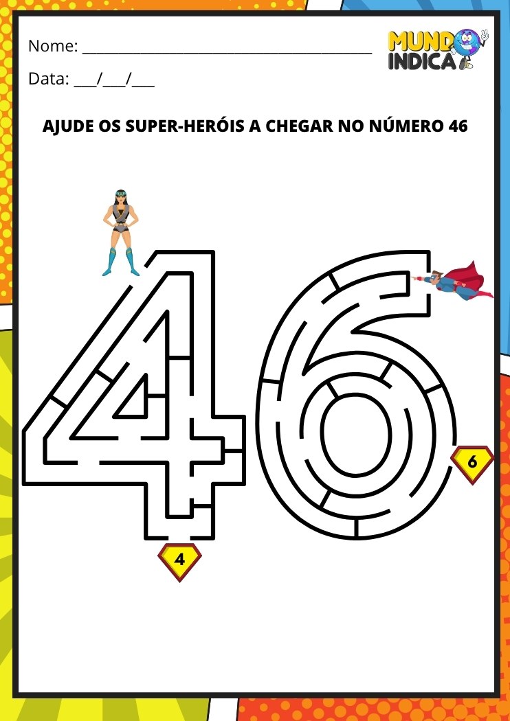 Labirinto em formato do número 46 para imprimir
