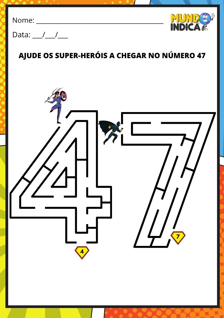 Labirinto em formato do número 47 para imprimir