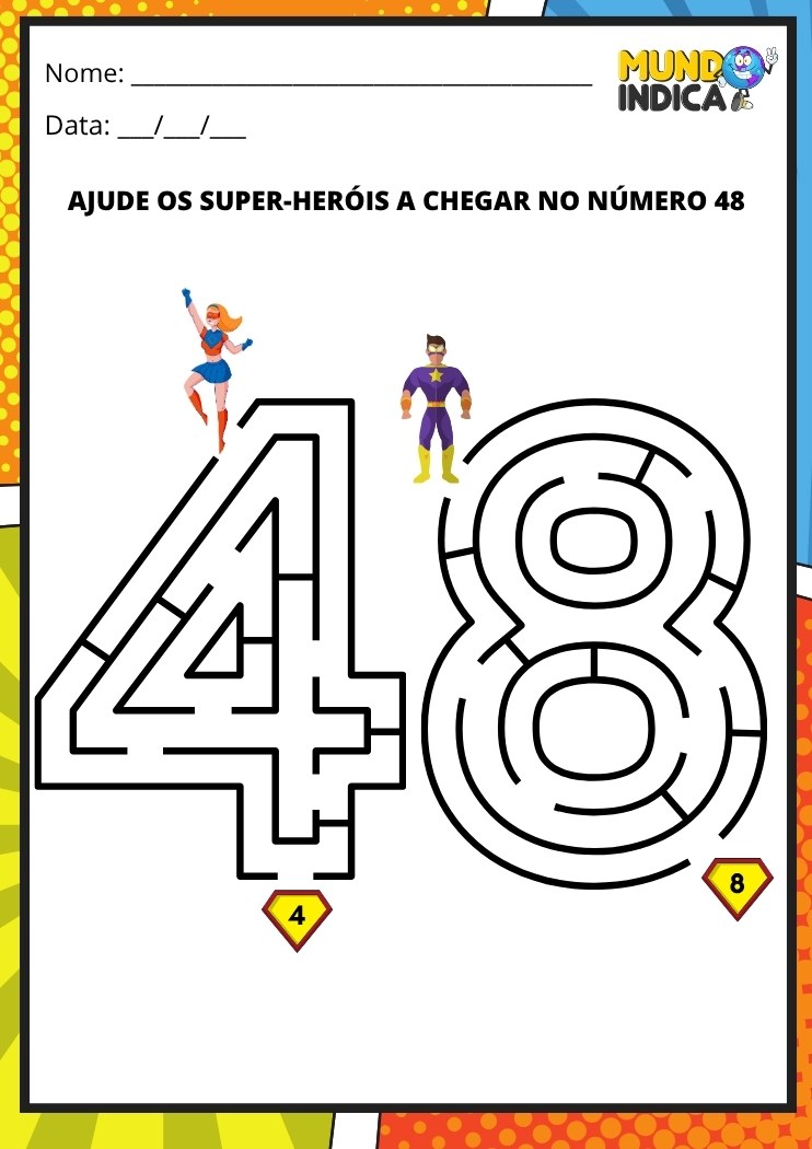 Labirinto em formato do número 48 para imprimir