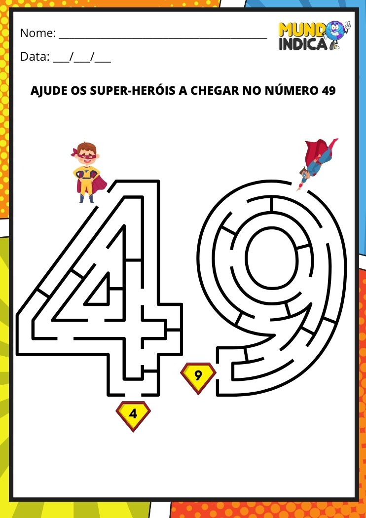 Labirinto em formato do número 49 para imprimir