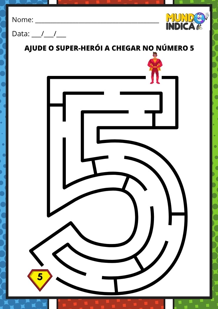 Labirinto em formato do número 5 para imprimir