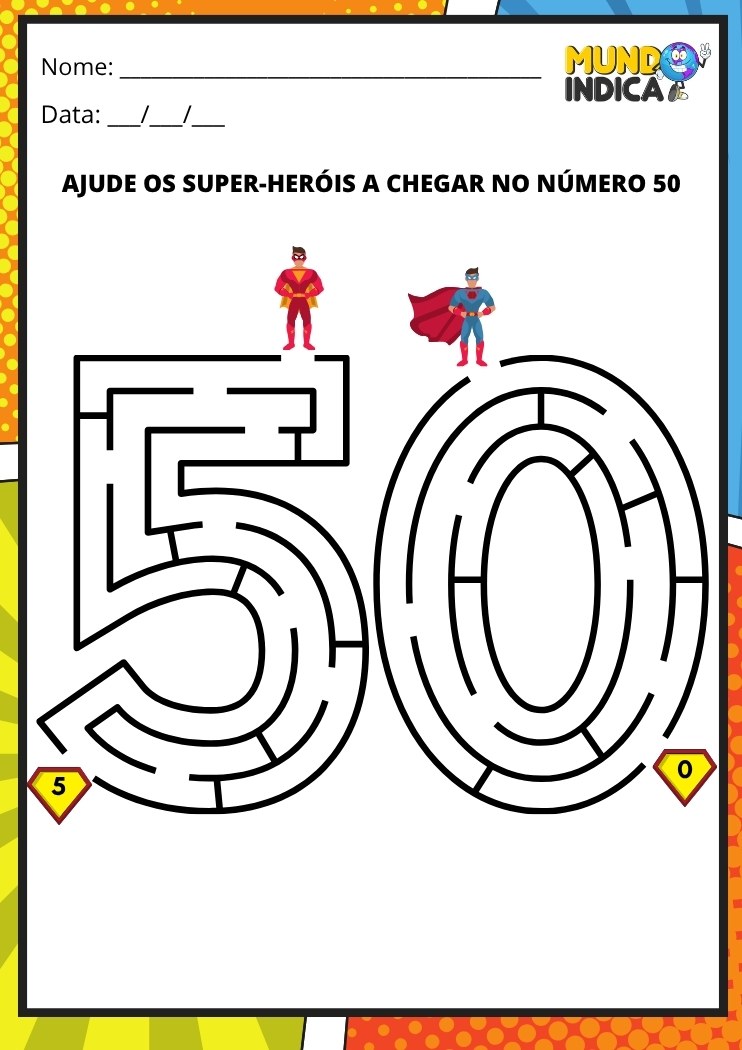 Labirinto em formato do número 50 para imprimir