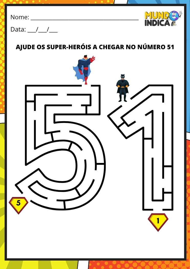 Labirinto em formato do número 51 para imprimir