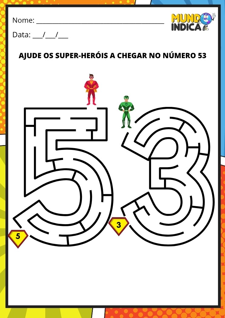 Labirinto em formato do número 53 para imprimir