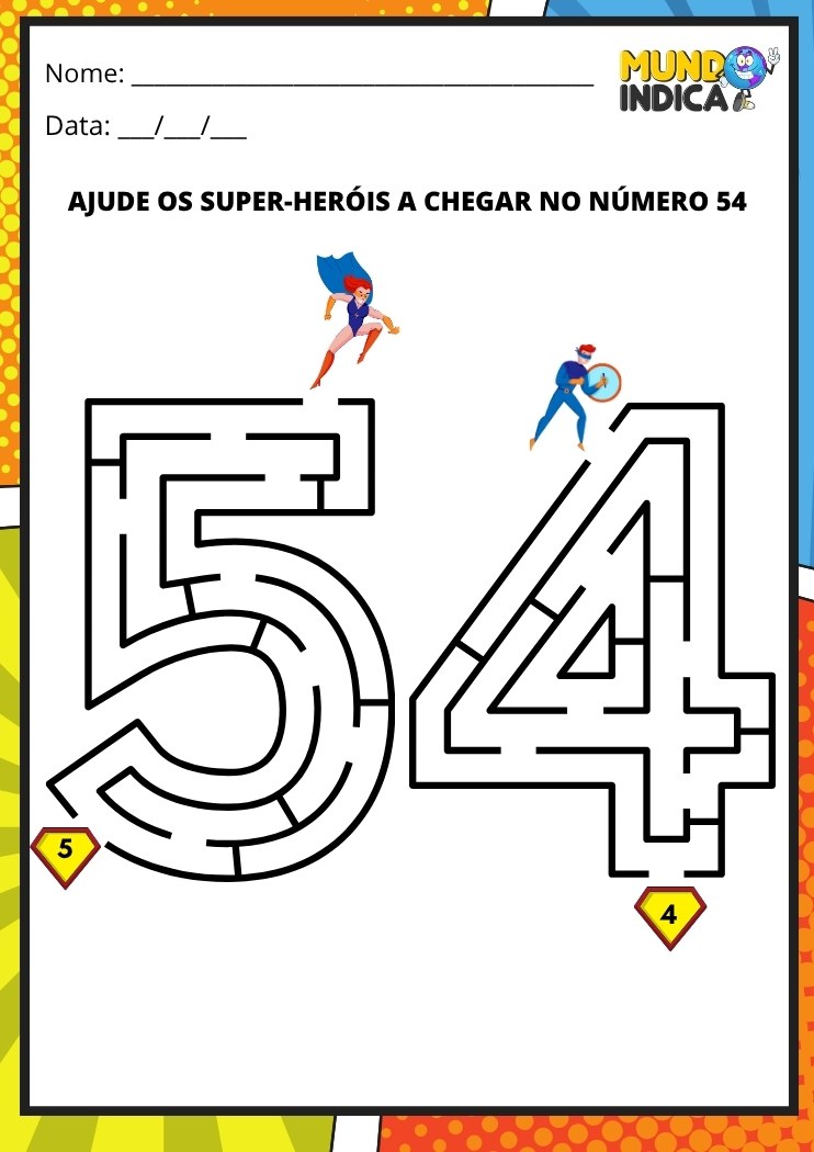 Labirinto em formato do número 54 para imprimir