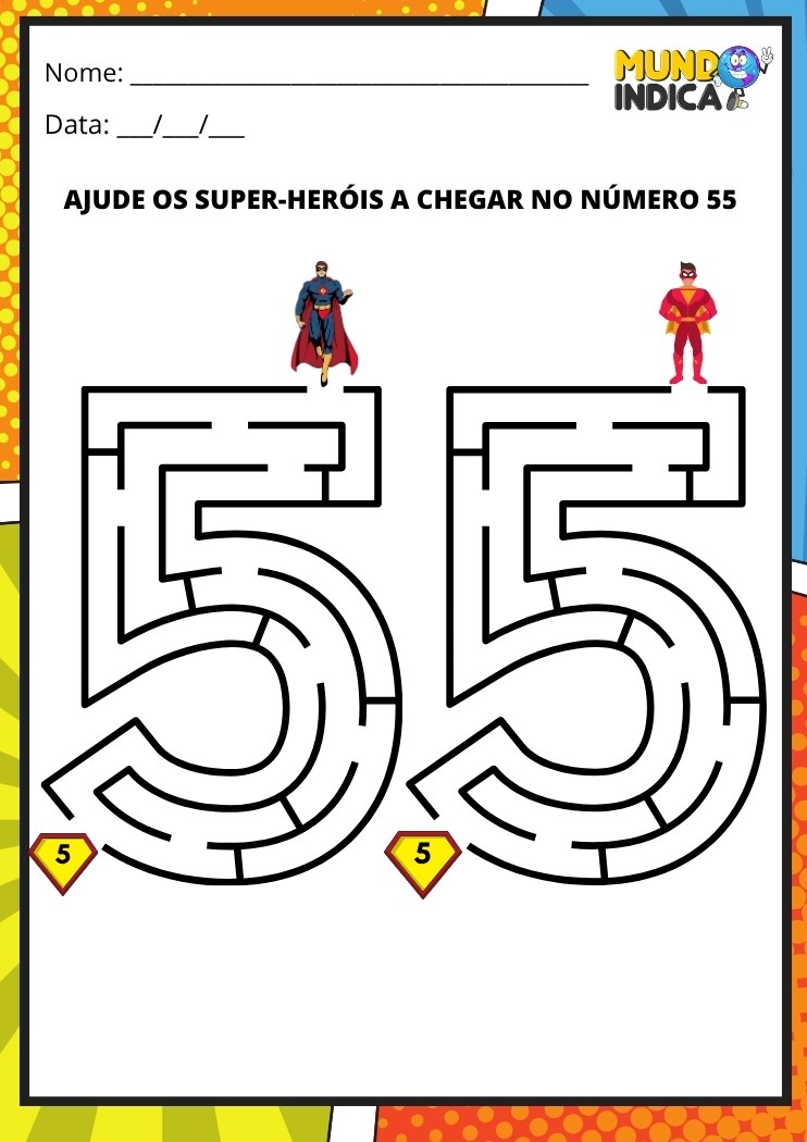 Labirinto em formato do número 55 para imprimir