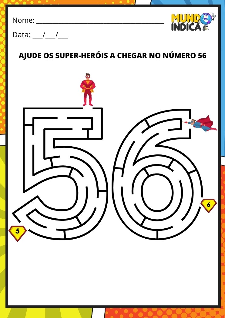 Labirinto em formato do número 56 para imprimir