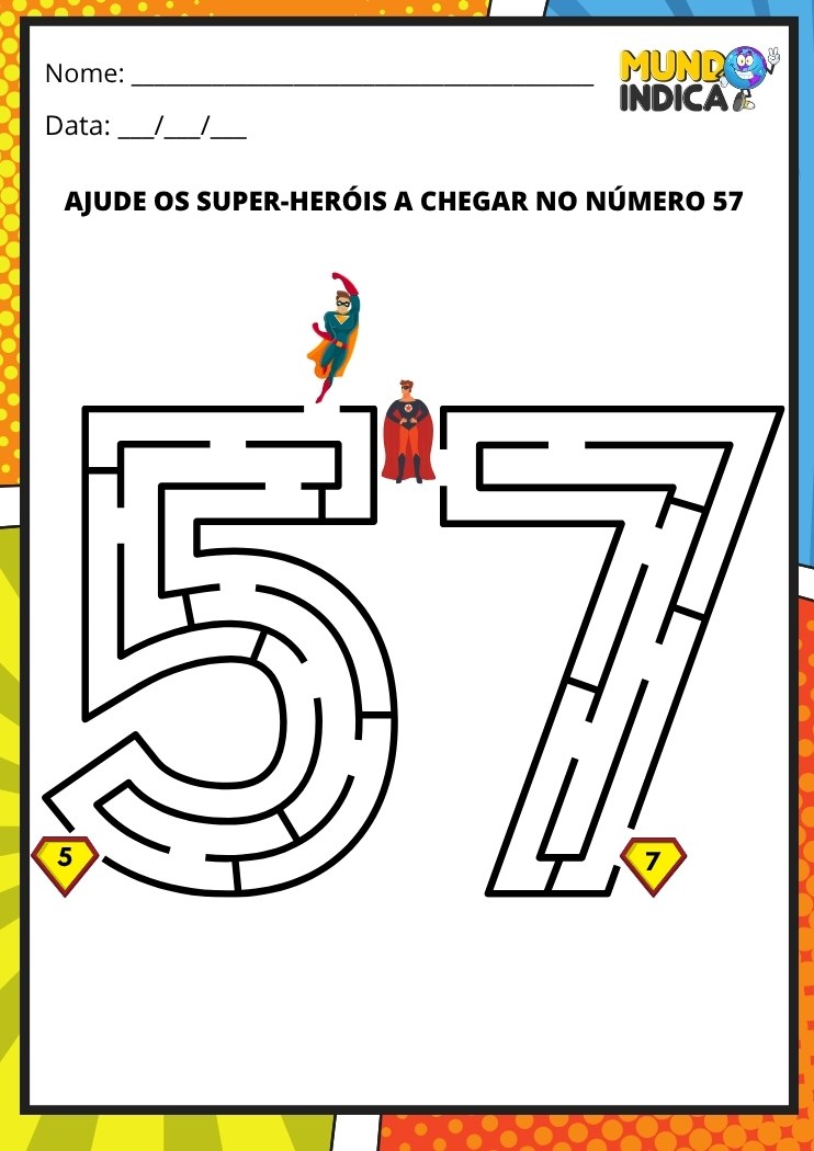 Labirinto em formato do número 57 para imprimir
