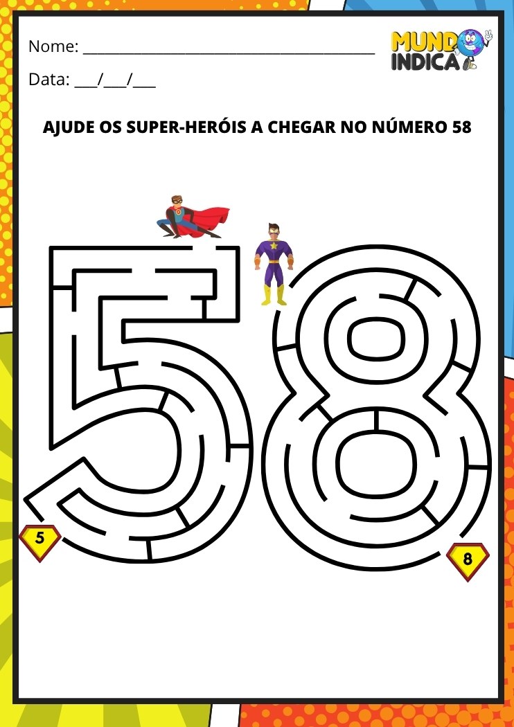 Labirinto em formato do número 58 para imprimir
