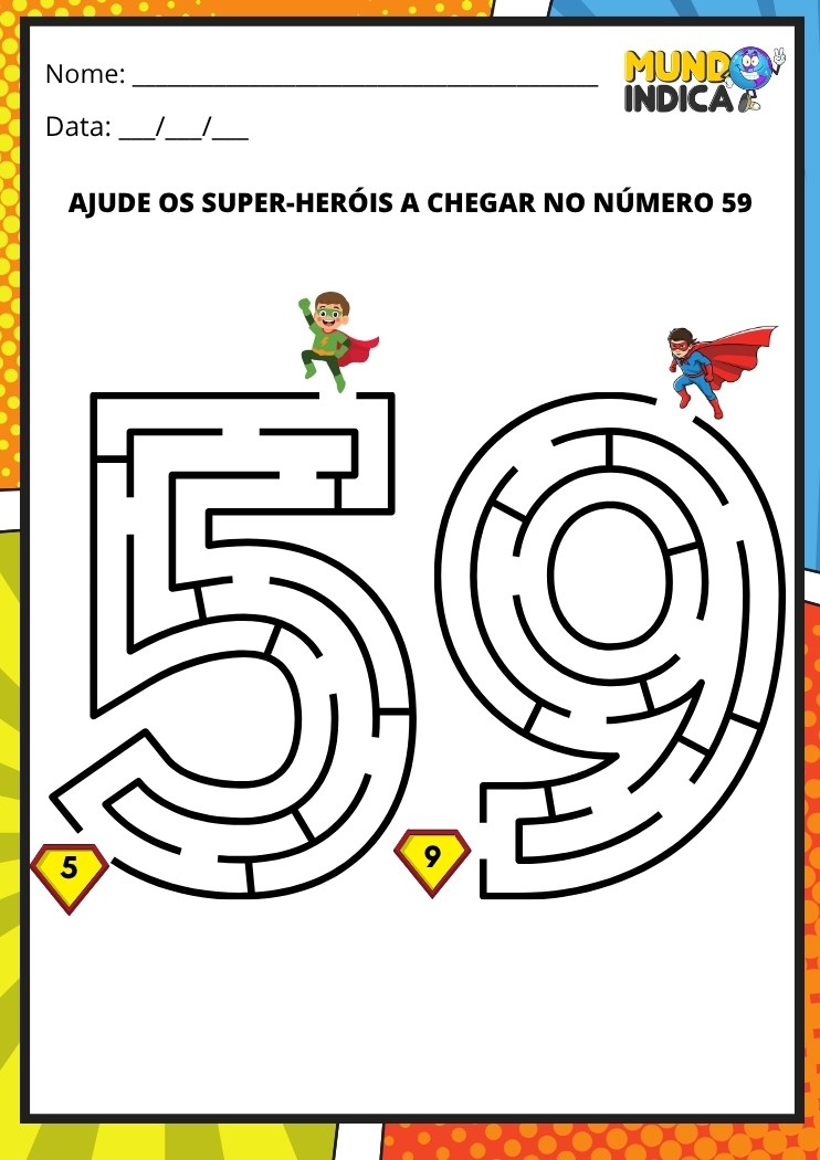 Labirinto em formato do número 59 para imprimir