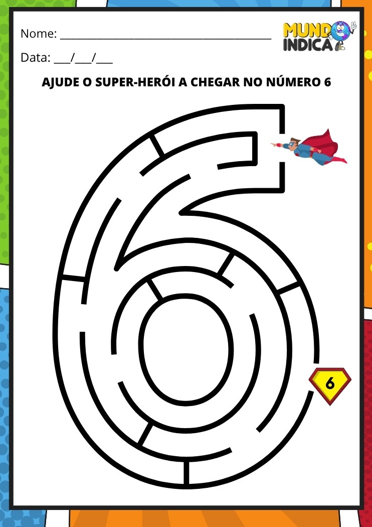 Labirinto em formato do número 6 para imprimir
