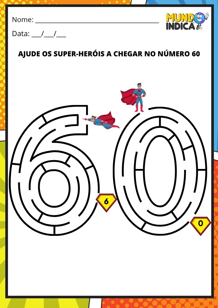 Labirinto em formato do número 60 para imprimir