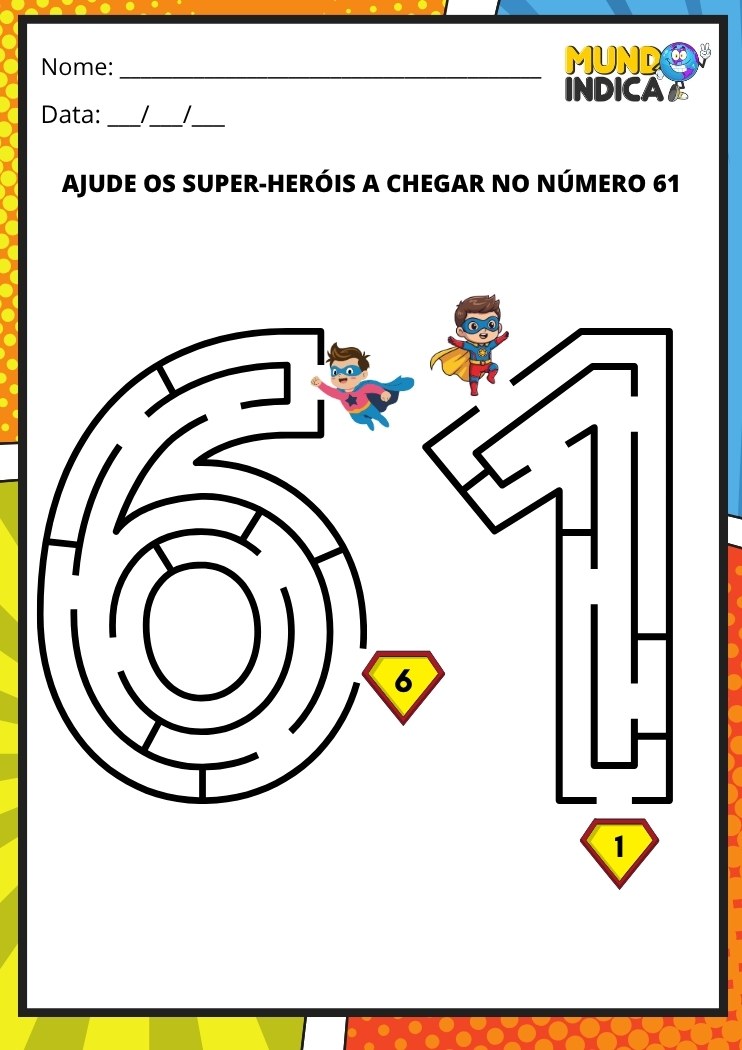 Labirinto em formato do número 61 para imprimir