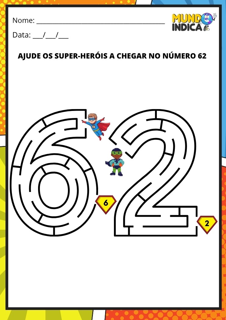 Labirinto em formato do número 62 para imprimir