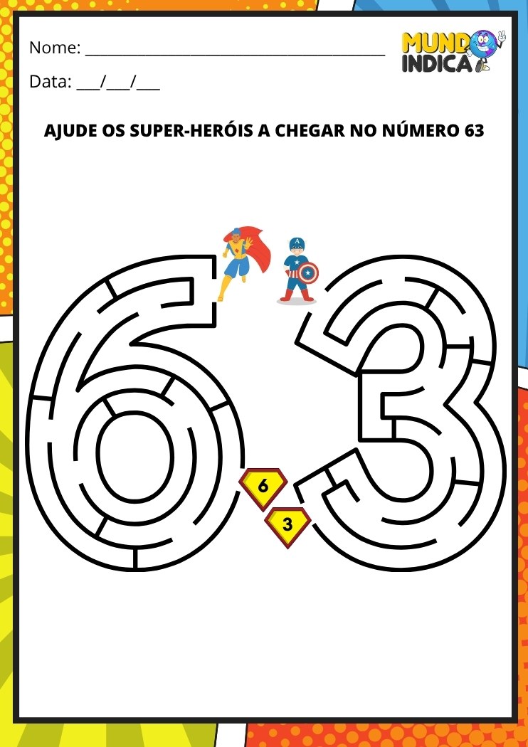 Labirinto em formato do número 63 para imprimir
