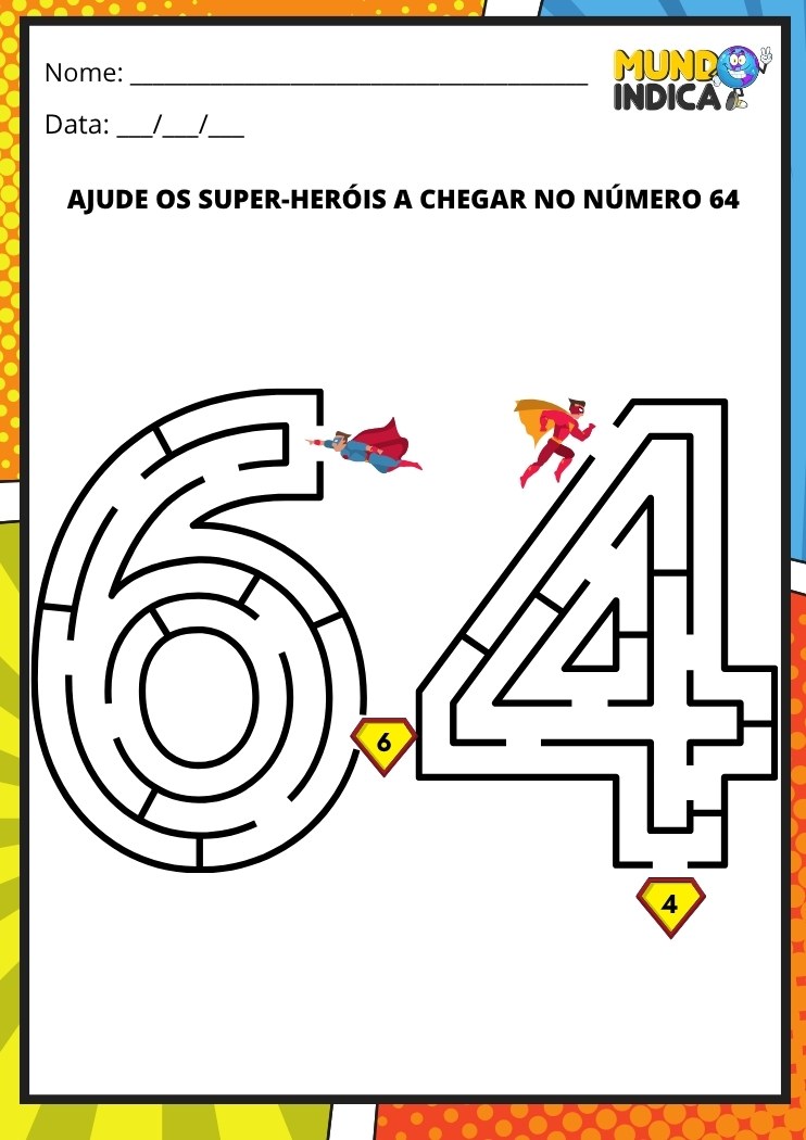 Labirinto em formato do número 64 para imprimir