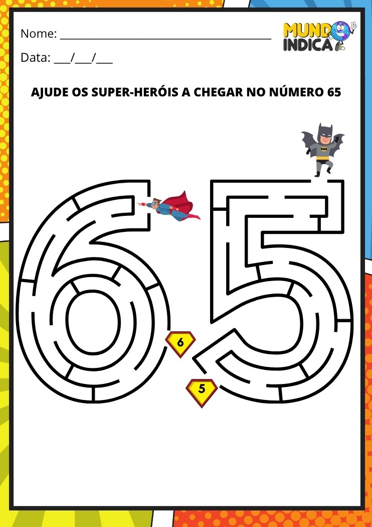 Labirinto em formato do número 65 para imprimir