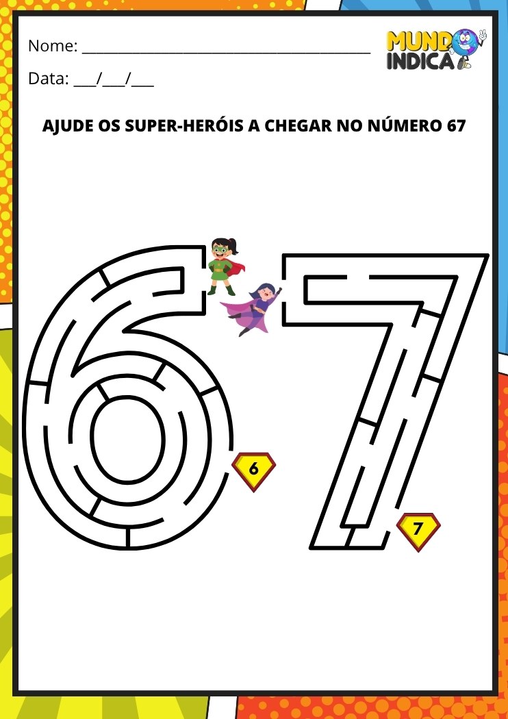 Labirinto em formato do número 67 para imprimir