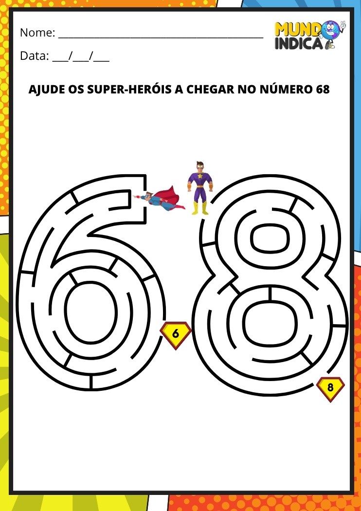 Labirinto em formato do número 68 para imprimir