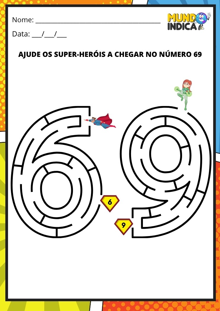 Labirinto em formato do número 69 para imprimir