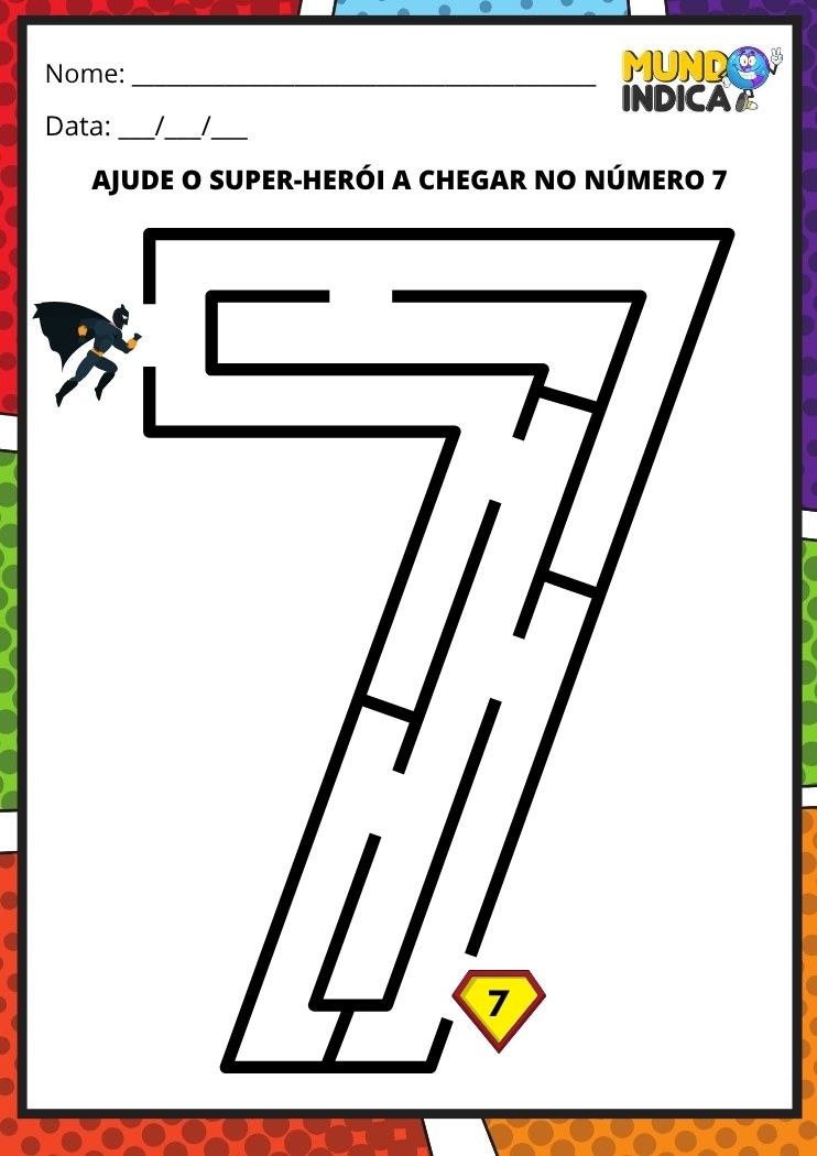 Labirinto em formato do número 7 para imprimir