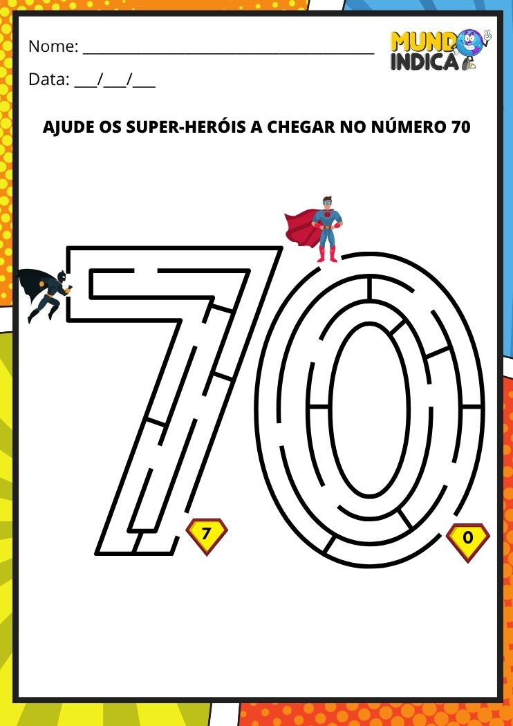 Labirinto em formato do número 70 para imprimir