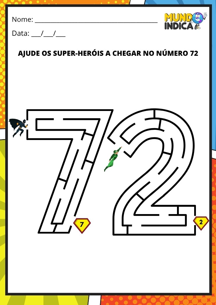 Labirinto em formato do número 72 para imprimir
