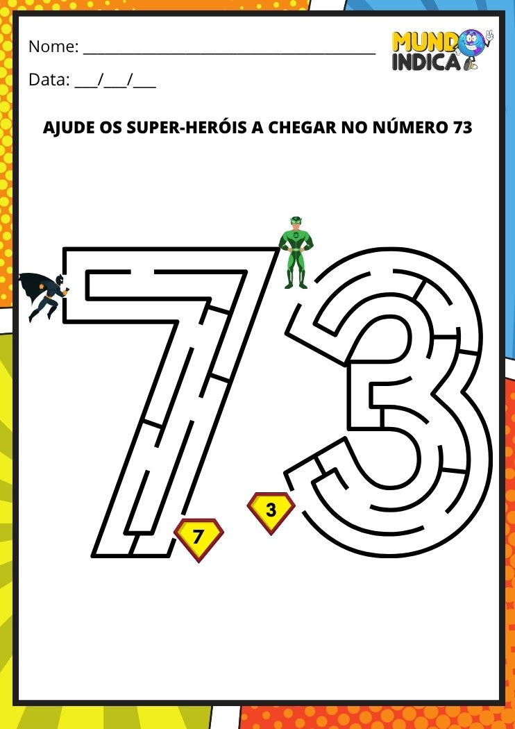 Labirinto em formato do número 73 para imprimir