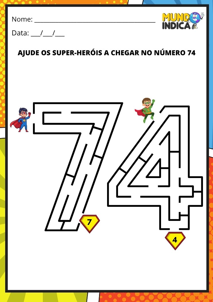 Labirinto em formato do número 74 para imprimir